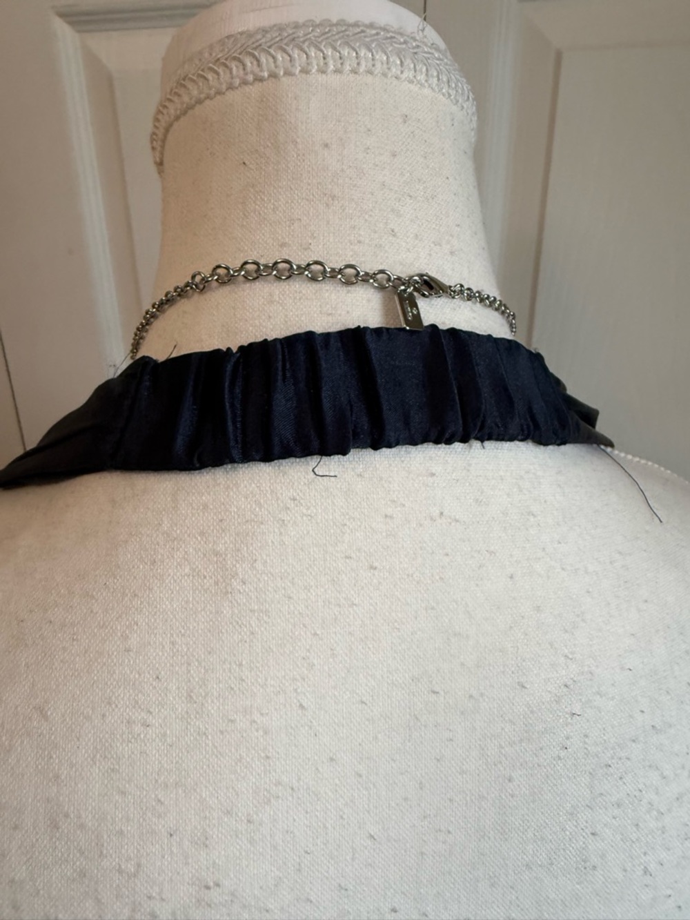 Morgan & Co. Navy Satin Halter Asymmetrical Ruffle Dress - Picture 8 of 14